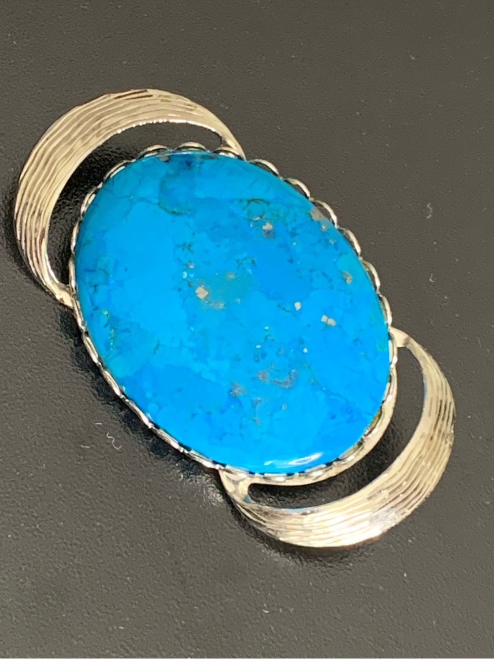 Vintage Silver Plated Faux Turquoise Oval Cabochon Statement Brooch